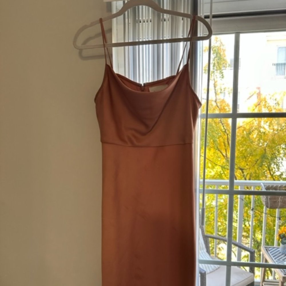 BHLDN CALI SATIN CHARMEUSE MIDI DRESS  Sedona Sunset Size 8